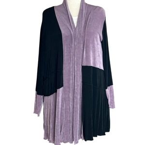 Heydari Colorblock Velvet Mesh Duster Cardigan Kimono Purple Black XL Retro